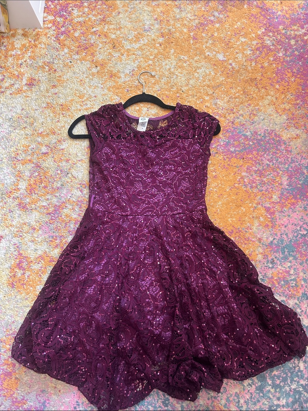 Amazon Girls' Plum Lace Sequin Party Dress